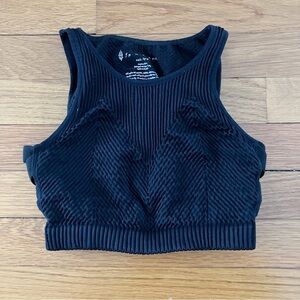 Free People Movement Black Ribbed Seamless Low Impact Yoga Sports Bra XS Small